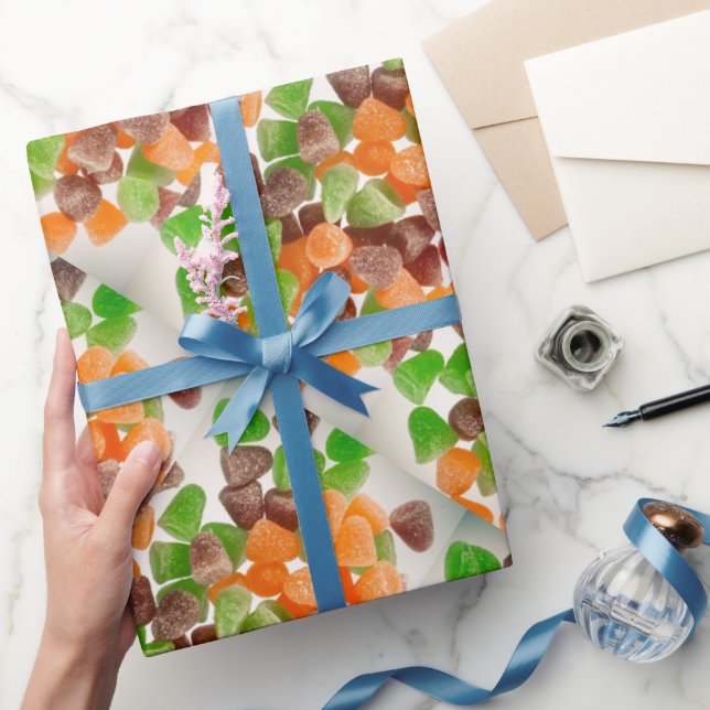 Orange green red gum candy sprinkled sugar pattern wrapping paper (Gifting)