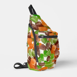 Orange green red gum candy sprinkled with sugar sling bag