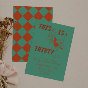 Orange & Green Retro Chic 30th Birthday Party Invitation