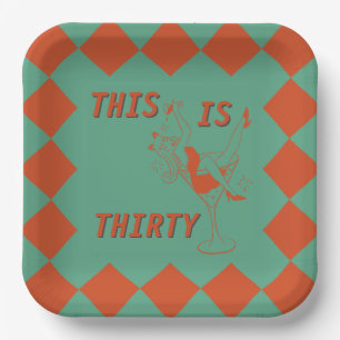 Orange & Green Retro Chic 30th Birthday Party Paper Plate