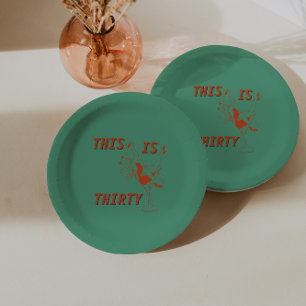 Orange & Green Retro Chic 30th Birthday Party Paper Plate