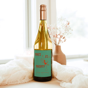 Orange & Green Retro Chic 30th Birthday Party Wine Label