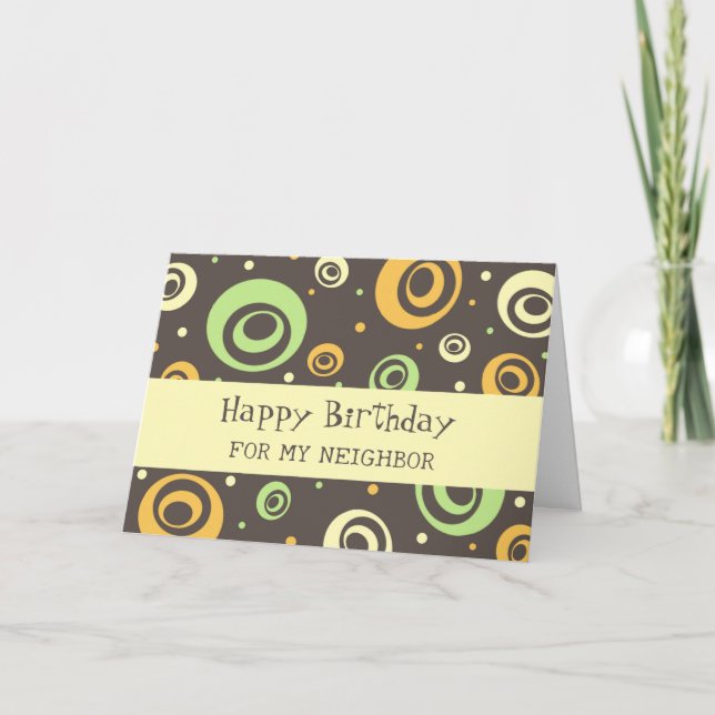 Orange Green Retro Neighbour Birthday Card (Front)