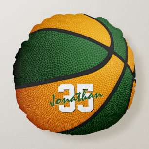 orange green school colours boys girls basketball round cushion