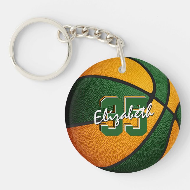 orange green school team colours basketball key ring (Front)