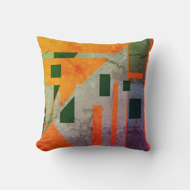 Orange Green Shades Patterned Southwest Art Look Cushion (Front)