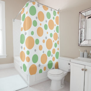 Orange Green Silver Geometric Circles Shower Curtain