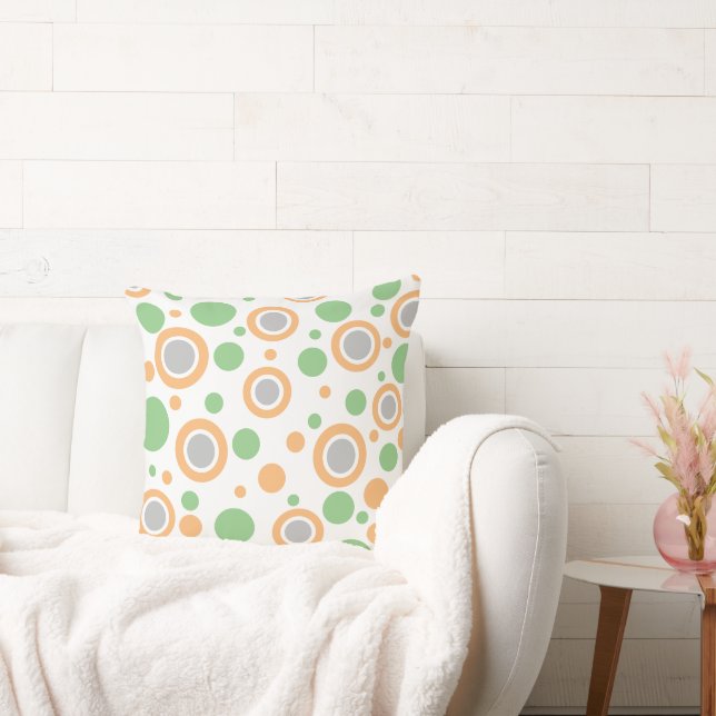 Orange Green Silver Polka Dots Cushion (Couch)