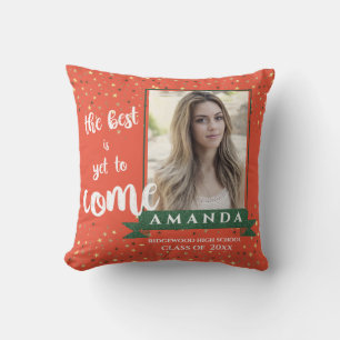 Orange Green Stars Class of 2024 Photo Graduation Cushion