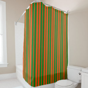 Orange Green Stylish Stripes Pattern Design  Shower Curtain