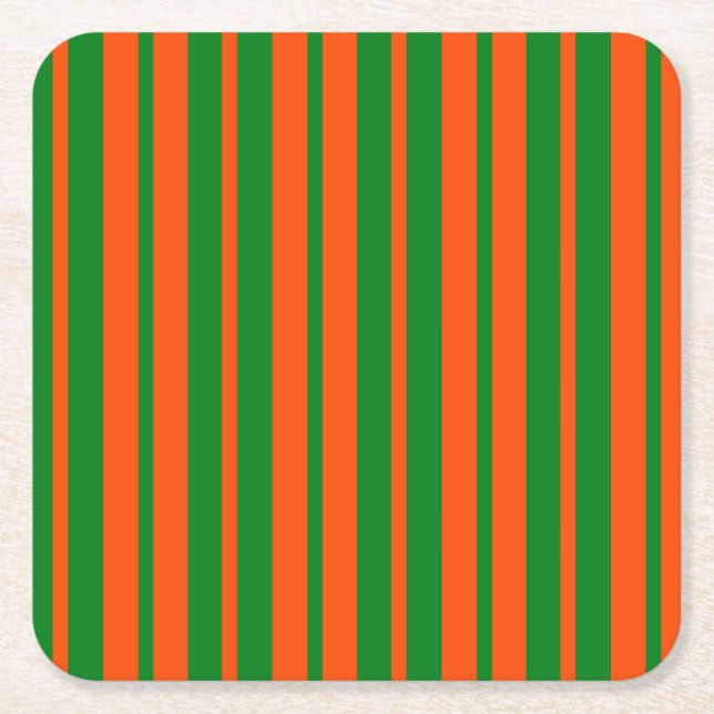 Orange Green Stylish Stripes Pattern Design  Square Paper Coaster (Front)