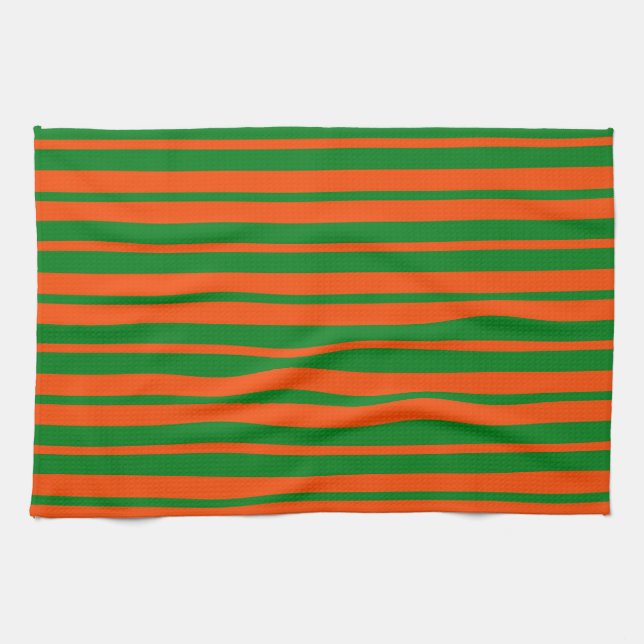 Orange Green Stylish Stripes Pattern Design  Tea Towel (Horizontal)