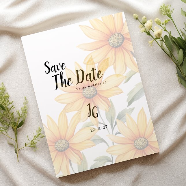 Orange green sunflower summer floral Save The Date Invitation (Orange green sunflower summer floral Save The Date)