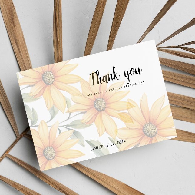 Orange green sunflower summer floral Thank You Invitation (Orange green sunflower summer floral Thank You )