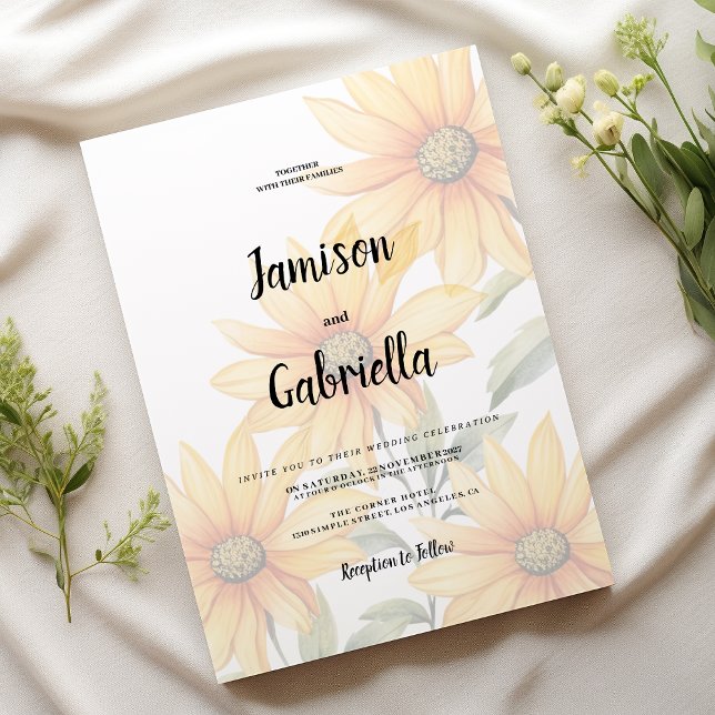 Orange green sunflower summer floral Wedding  Invitation (Orange green sunflower summer floral Wedding )