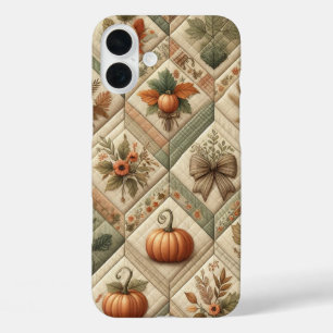ORANGE GREEN TAN PATCHWORK LOOK FALL PATTERNS iPhone 16 PLUS CASE