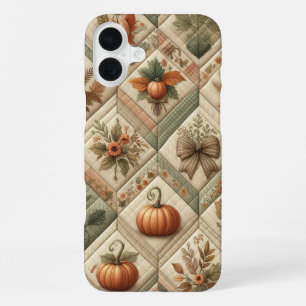 ORANGE GREEN TAN PATCHWORK LOOK FALL PATTERNS iPhone 16 PLUS CASE