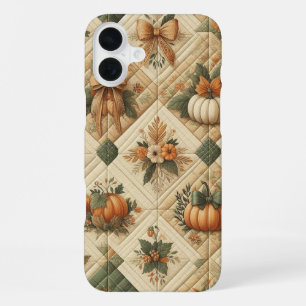 ORANGE GREEN TAN PATCHWORK LOOK FALL PATTERNS iPhone 16 PLUS CASE