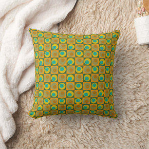 Orange Green Teal Square Dot Geometric Pattern Thr Cushion