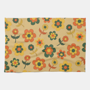 Orange Green Tropical Floral Botanical Summer Tea Towel