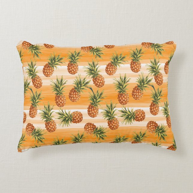 Orange Green Tropical Pineapple Fruit Pattern Decorative Cushion (Front)