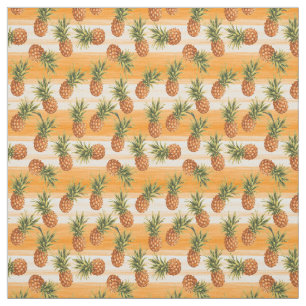 Orange Green Tropical Pineapple Fruit Pattern Fabric