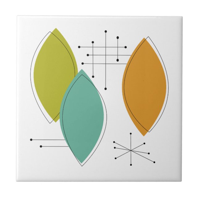Orange Green Tuquoise Surfboard Shapes Mid Century Ceramic Tile (Front)