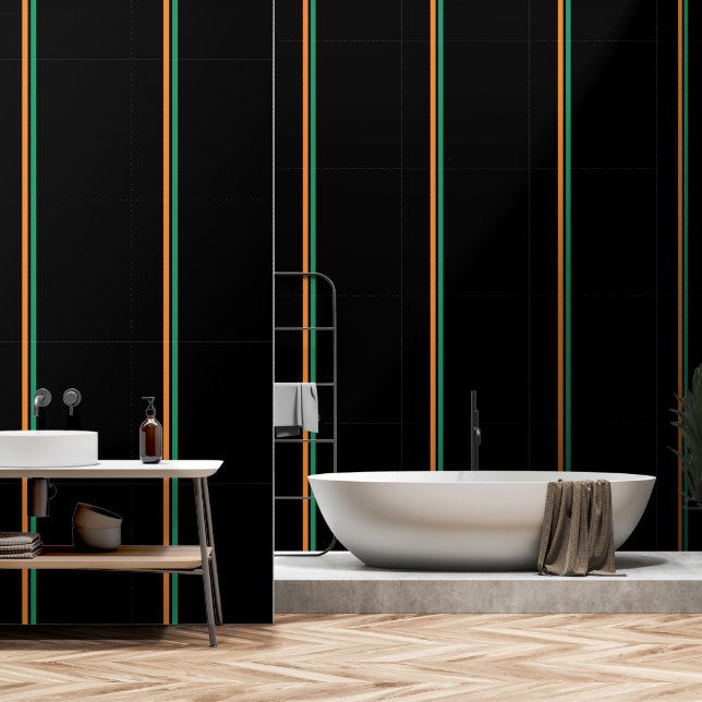 Orange Green  Vertical Stripe Black   Wallpaper (Bathroom)