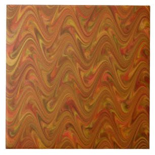 Orange Green Wavy Abstract Pattern Ceramic Tile
