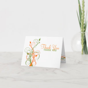 Orange Green White Floral Thank You Card