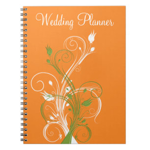 Orange Green White Floral Wedding Planner Notebook