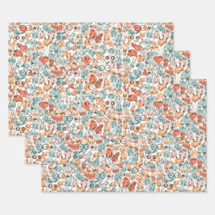 orange green woman fun gift wrapping paper sheet