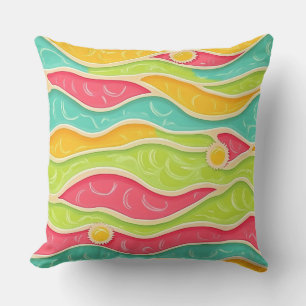 ORANGE GREEN YELLOW ABSTRACT WAVES CUSHION