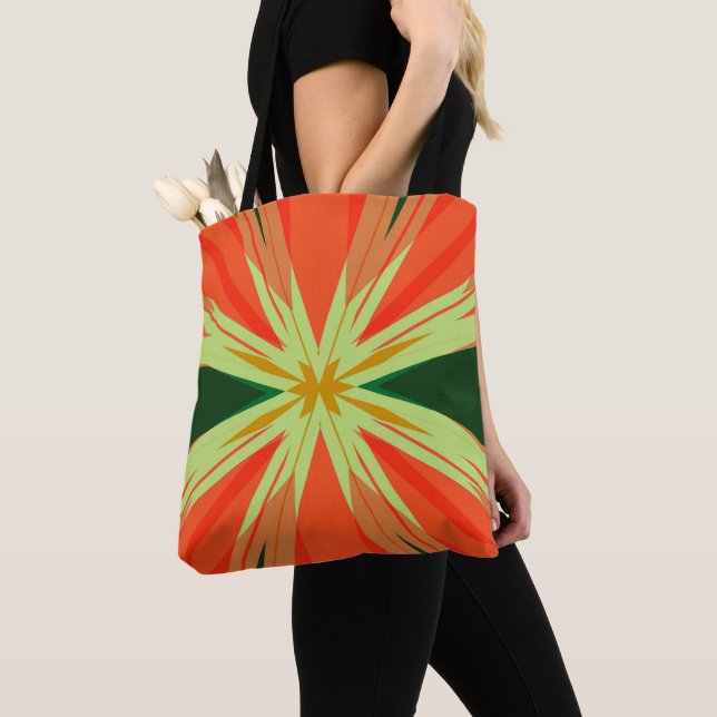 Orange Green Yellow Autumn Rustic Starburst Star Tote Bag (Close Up)