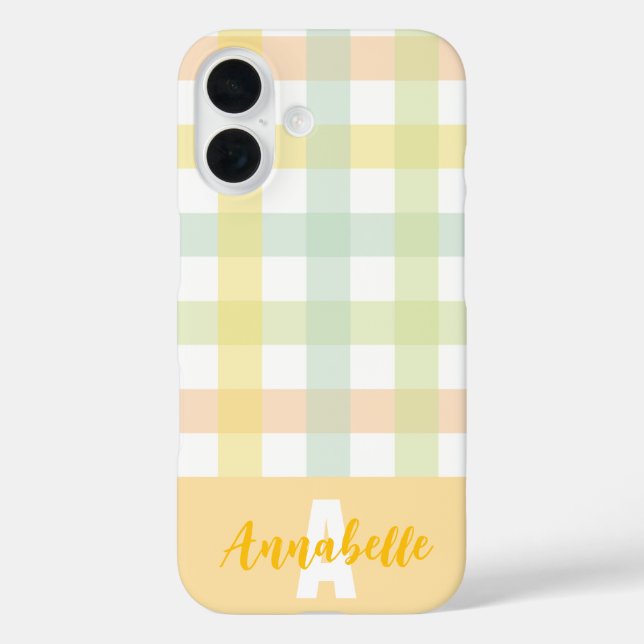 Orange Green Yellow Blue Pastel Gingham Monogram Case-Mate iPhone Case (Back)