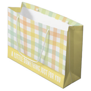 Orange Green Yellow Blue Pastel Modern Gingham Large Gift Bag