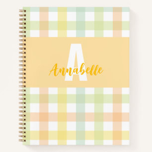 Orange Green Yellow Blue Pastel Monogram Gingham Notebook