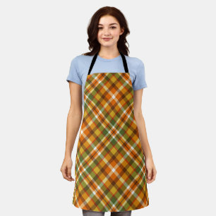 ORANGE GREEN YELLOW GOLD PLAID PATTERN APRON
