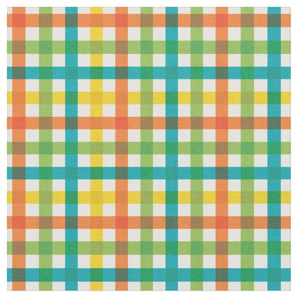 Yellow, orange and green check tartan fabric Zazzle