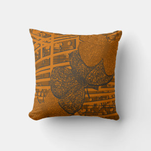 Orange & Grey Abstract Butterfly Pattern Cushion