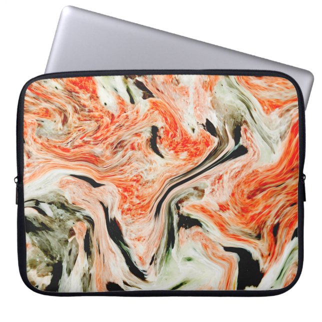 Orange Grey And Black Marble Stone Laptop Sleeve (Front)