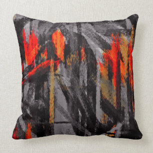 Orange Grey Black Abstract Painting Cushion