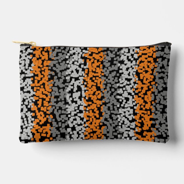 Orange grey black digital pixelated stripes accessory pouch (Front)