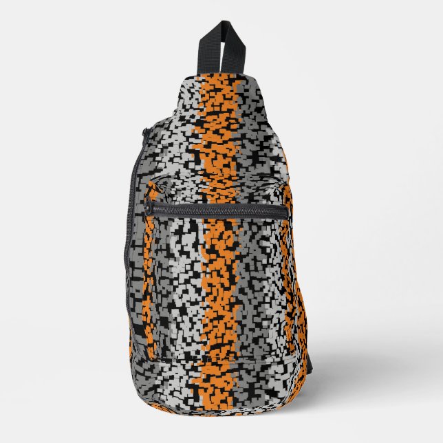 Orange grey black digital pixelated stripes sling bag (Front)