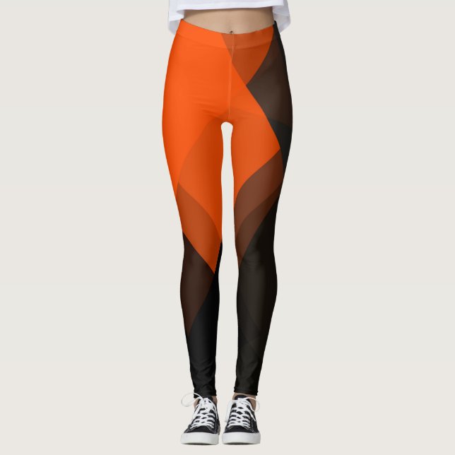 Orange Grey Black Modern Geometric Pattern Leggings (Front)