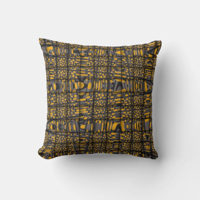 Orange Grey Black Modern Zig Zag Abstract Pattern Cushion (Front)