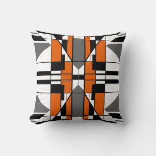Orange Grey Black Symmetrical Tile-like Design Cushion