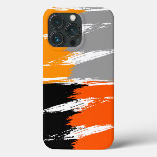 Orange Grey Black White Brush Stroke Paint iPhone 13 Pro Case