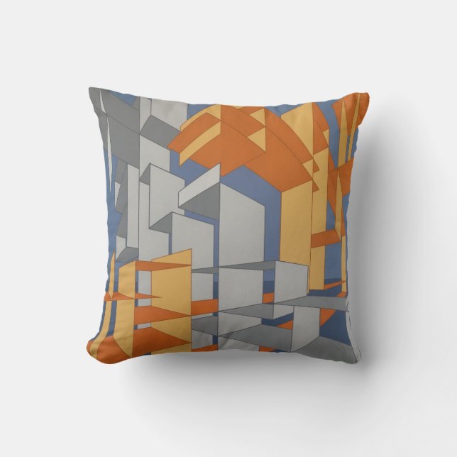 Orange, Grey, Blue Throw Pillow (Front)