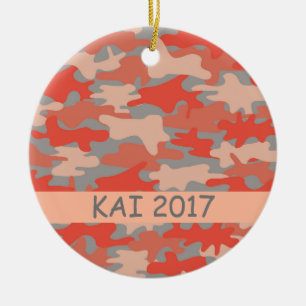 Orange Grey Camo Camouflage Name Personalised Ceramic Tree Decoration
